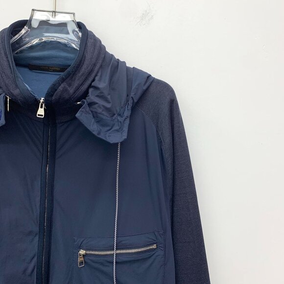 Louis Vuitton Mens Navy Patchwork Zip-Up Jacket L Size Lightweight Design With M - Picture 10 of 11